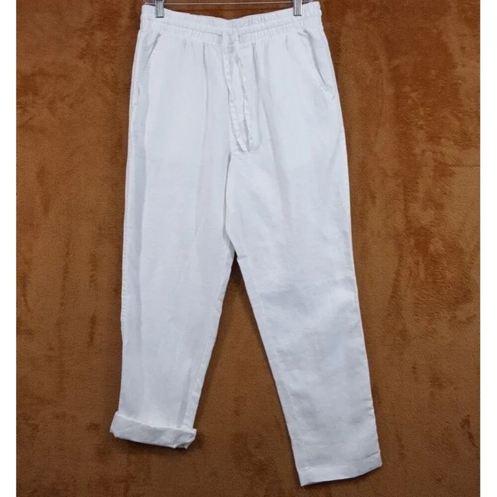 Cotton On Pants Mens Small White Drawstring 100% Linen Tapered Leg Pant
